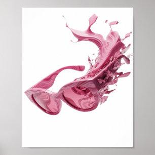 POSTER ÉCLABOUSSURE DE PEINTURE ROSE ET BLANCHE ABSTRAITE