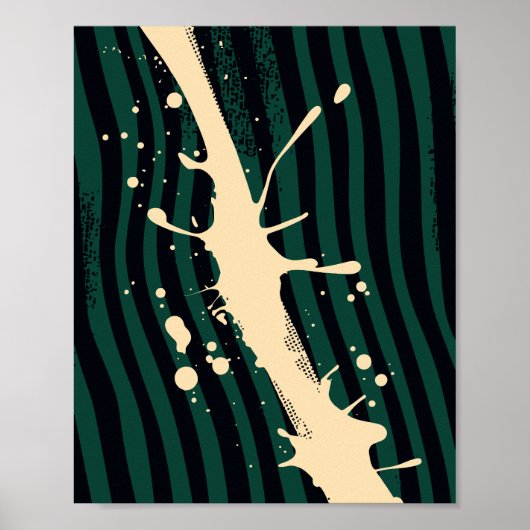Poster Éclaboussure de peinture sur fond ondulé vert et n (Devant)