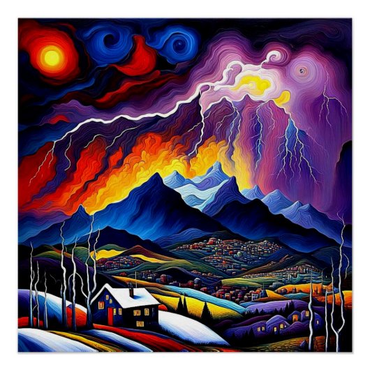 Poster Éclair au-dessus des montagnes 1 (Devant)