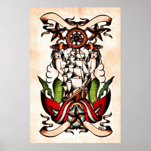 Poster Éclair maritime de tatouage de vieille école