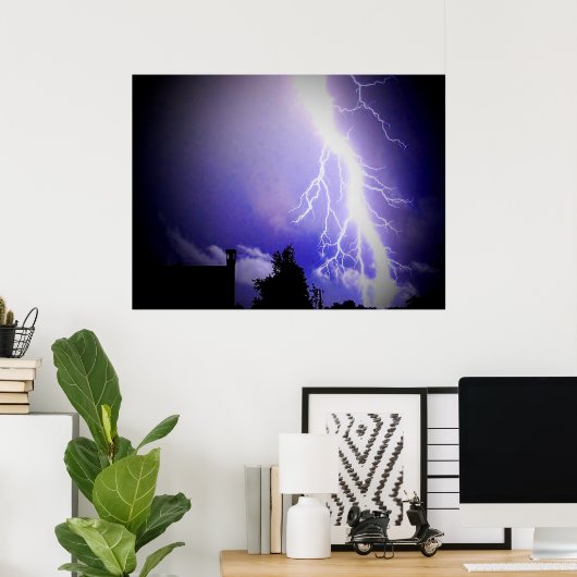 Poster Éclair parmi un ciel bleu foncé (Bureau à domicile)