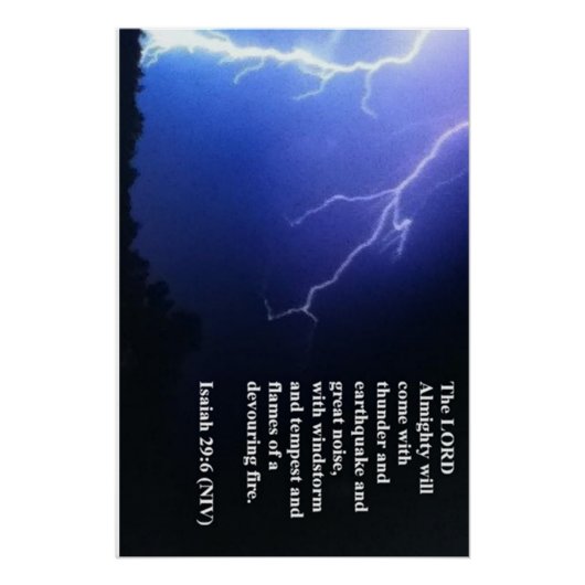 Poster Éclair perce le ciel nocturne avec citation (Devant)