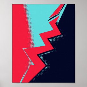 Poster Éclair rouge entre les zones bleu clair et foncé