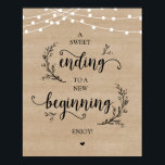 Poster Éclairage à cordes, Bois Brown, Dessert De Fête De<br><div class="desc">Vins de ferme rustique,  Lumières à cordes,  Bois Brown,  réception de mariage Poster de dessert,  une fin douce à un nouveau début.</div>