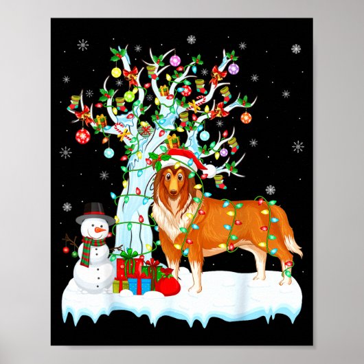 Poster Éclairage de l'arbre de Noël Rough Collie Chien Xm (Devant)