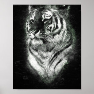 Poster éclairer la tête de tigre dessin de ligne profonde