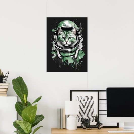 Poster Éclat de chat de l'astronaute vert (Bureau à domicile)