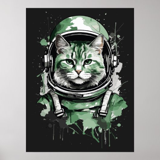 Poster Éclat de chat de l'astronaute vert (Devant)