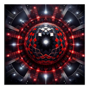 Poster Éclatantes étoiles de Mandelbrot à carreaux rouges