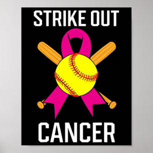 Poster Éclater le cancer Softball Ball rose Ruban Jeu C