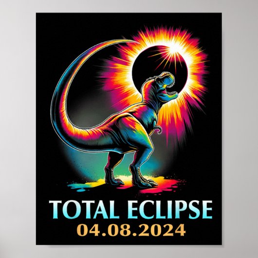 Poster Eclipse 2024 Total Solaire Eclipse T Rex Dinosaur (Devant)