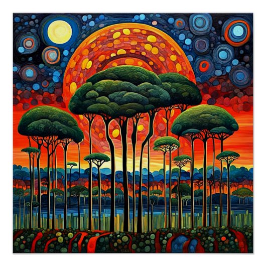 Poster Éclipse au-dessus d'un paysage forestier (Devant)