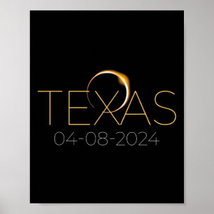 Poster Éclipse solaire 2024 État Texas Total Éclipse sola