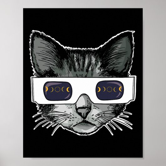 Poster Éclipse solaire Chat portant des lunettes Éclipse (Devant)