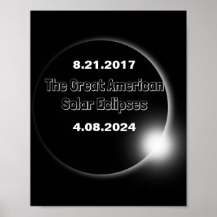 Poster Éclipse solaire double datée 2024 & 2017