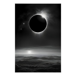 Poster Éclipse solaire noire et blanche haute dans le cie
