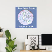 Poster Éclipse solaire totale 2017 Trajectoire globale (Bureau à domicile)