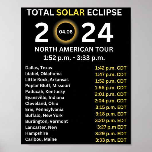 Poster Éclipse solaire totale 2024 Chemin de l'éclipse du (Devant)