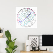 Poster Éclipse solaire totale 2024 Trajectoire globale (Bureau à domicile)
