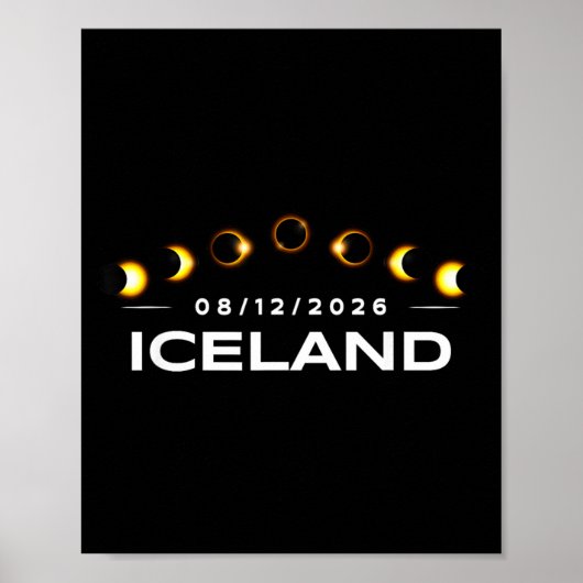 Poster Éclipse solaire totale 2026 Islande Totalité (Devant)