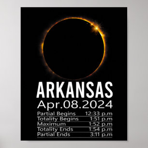 Poster Éclipse solaire totale 8 avril 2024 Arkansas Calen