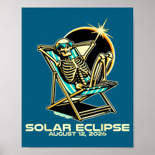 Poster Éclipse solaire totale de squelette drôle