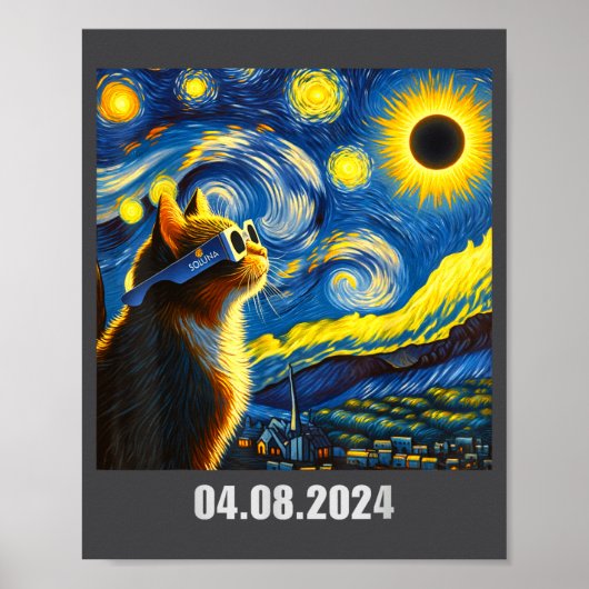 Poster Éclipse solaire totale drôle de chat en Soluna Gle (Devant)