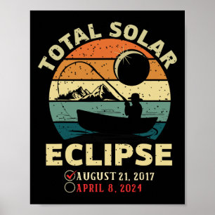 Poster Éclipse solaire vintage 2024 Totalité Pêche avril