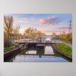 Poster Écluse de Ponders End au lever du soleil, navigati