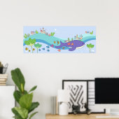 Poster École de poissons nageant dans la ville sous-marin (Bureau à domicile)