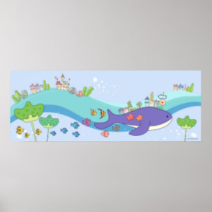 Poster École des poissons nageant dans la ville