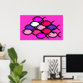 Poster École des symboles de poisson chrétiens - rose (Bureau à domicile)