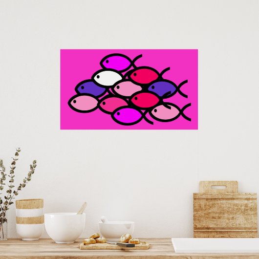 Poster École des symboles de poisson chrétiens - rose (Cuisine)