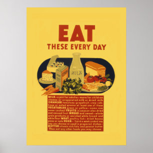 Poster École vintage d'alimentation saine des années 1940