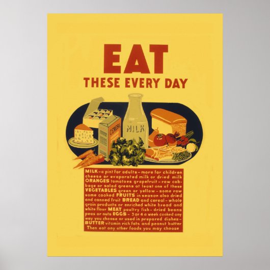 Poster École vintage d'alimentation saine des années 1940 (Devant)