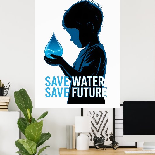 Poster Économiser l'eau, Sauver l'avenir (Bureau à domicile)