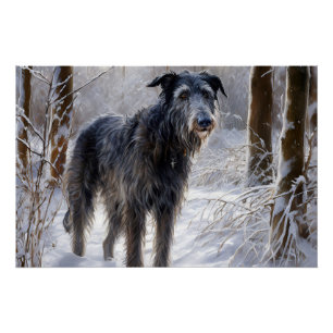 Poster Écossais Deerhound Noël neige tombe