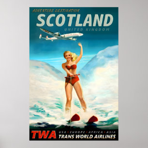 Poster Écosse Royaume-Uni TWA Trans World Airlines