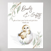 Poster Écouter bientôt oiseau baby showers livres cadeaux (Devant)