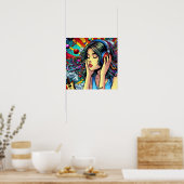 Poster Écouter de la musique sur les écouteurs Psychédéli (Cuisine)