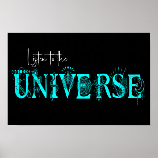 Poster Ecoutez l'univers Stars Lotus moon Sun Art