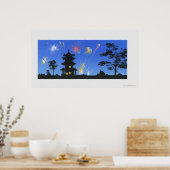 Poster Écran de feu et silhouette de pagode (Cuisine)