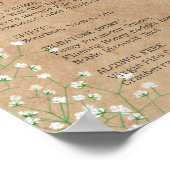 Poster Écriteau de menu de bar de mariage floral rustique (Coin)