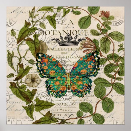 Poster écriture bohème papillon botanique français (Devant)