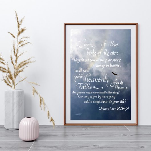 Poster Écriture Calligraphie Matthieu 6 26 34 Verse de la