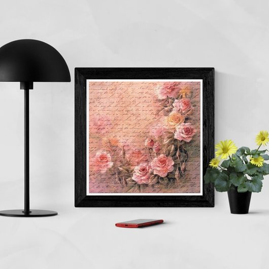 Poster Écriture d'antiquité florale Rose