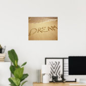 Poster Ecriture de sable 'Dream' avec surf entrant en hau (Bureau à domicile)