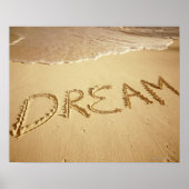 Poster Ecriture de sable 'Dream' avec surf entrant en hau (Devant)