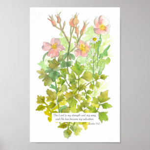 Poster Écriture Exode 15:2 Bible Verse Primrose Fleurs