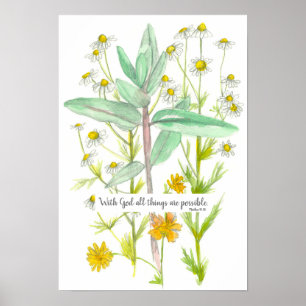 Poster Écriture Matthieu 19:26 Bible Verse Chamomile